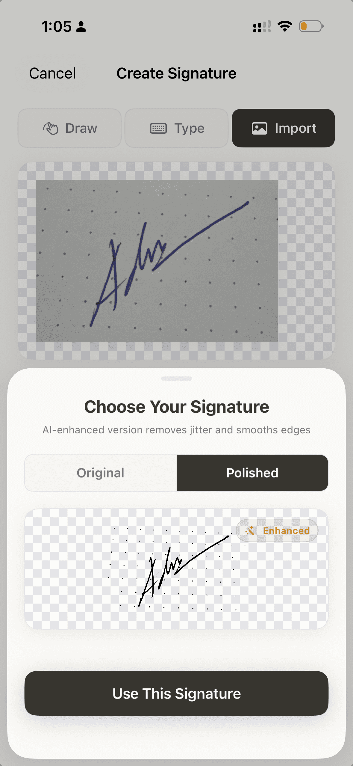Import your signature — AI enhanced