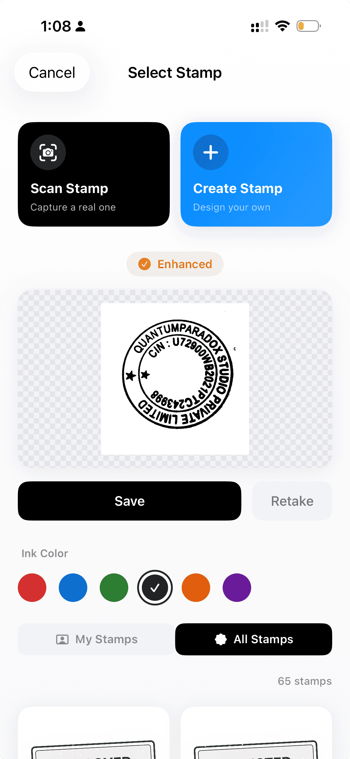 Scan a real stamp — AI enhances it